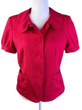 Le Suit Red Textured Short-Sleeve Button Front Blazer Size 12